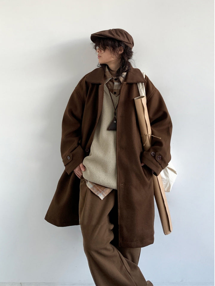 Japanese-style Retro Brown Woolen Coat