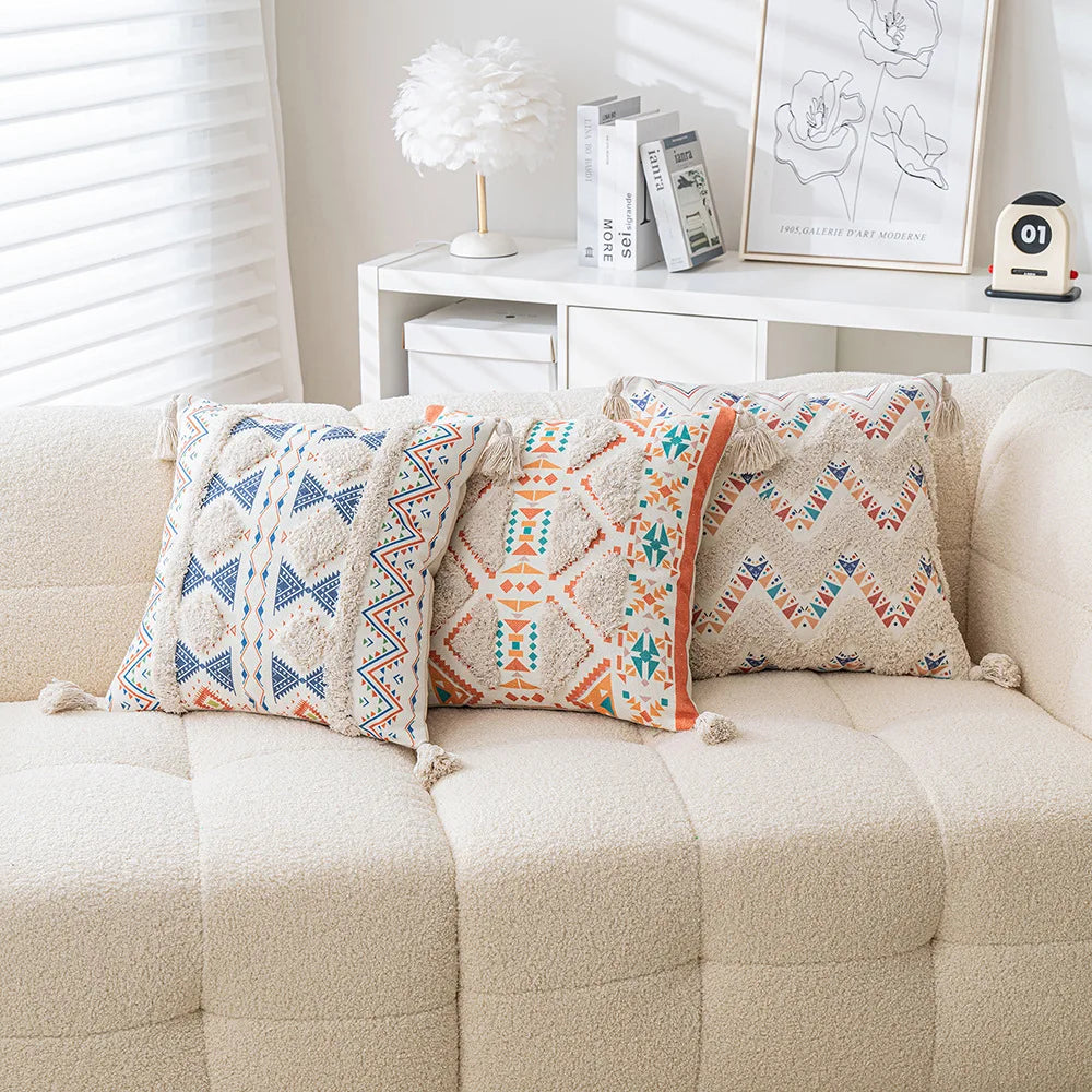 Boho Geometric Tufted Cushion Cover – Decorative Pillow for Home and Sofa