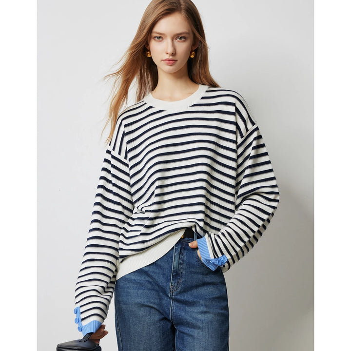 Women's Striped Knitted Sweater - Autumn Long Sleeve Pullover