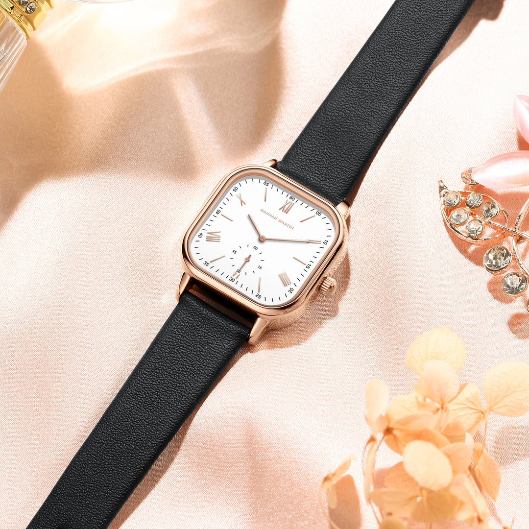 Elegant Square Rose Gold Watch with Leather Strap – 3 Bar Waterproof Quartz Watch