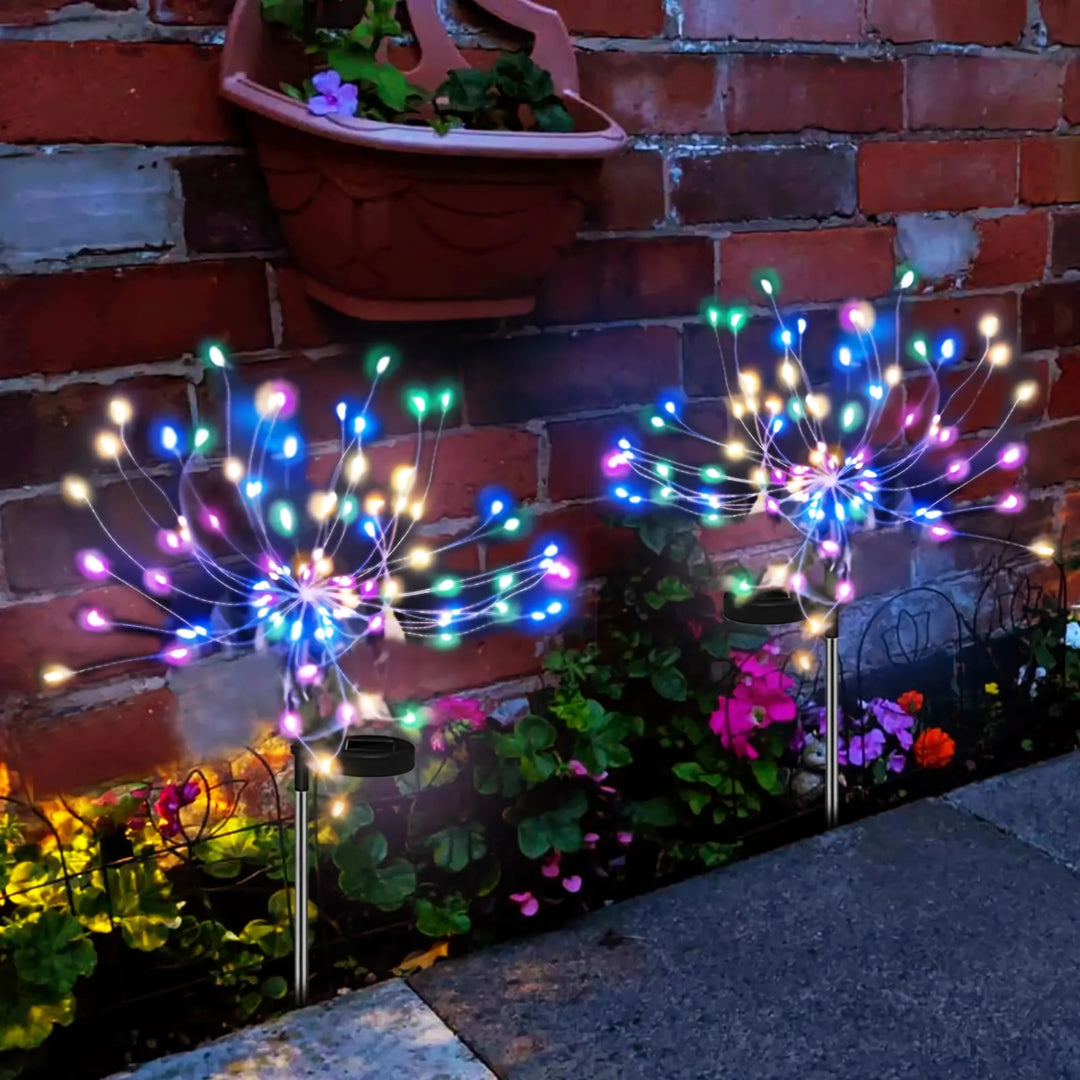 Solar Firework Lights - 2 Pack, Outdoor Waterproof, 200 LED, 8 Modes Starburst Sparkler Lights