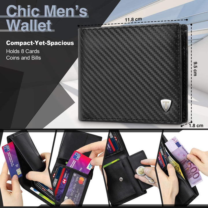 Men's Carbon Fiber Leather RFID Blocking Bifold Wallet