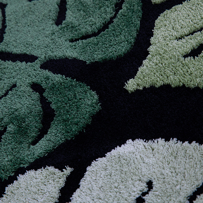 Round Green Monstera Leaf Plush Rug