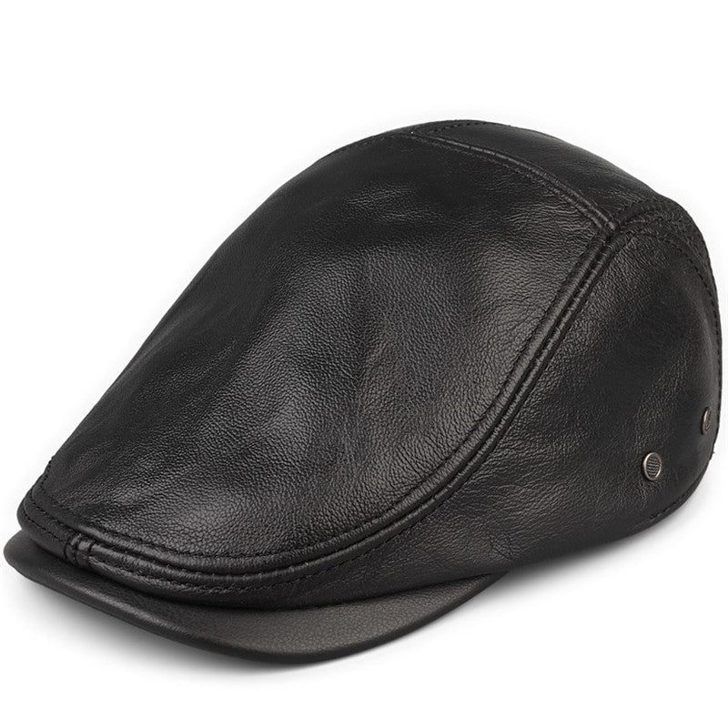 Autumn And Winter Cowhide Men's Leather Hat Thin Middle-aged