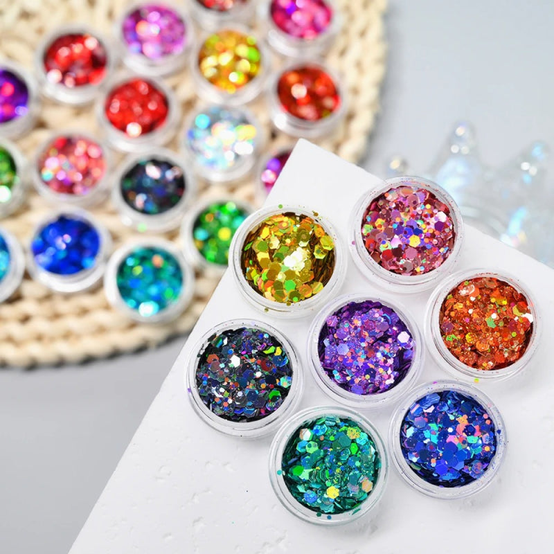 24pcs Laser Holographic Chunky Nail Glitters