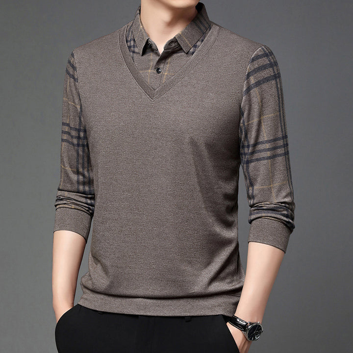 Fake Two-piece Lapel Long-sleeved Men's T-shirt