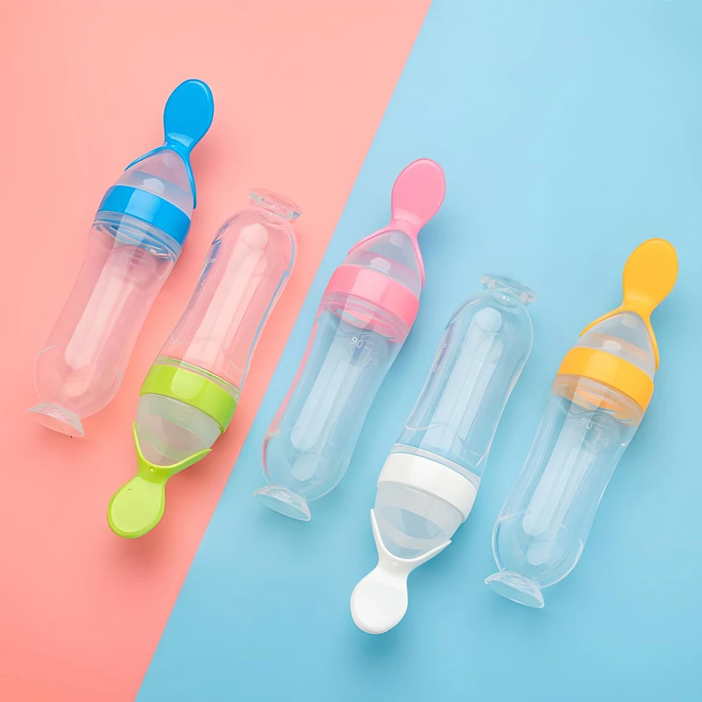 5pcs Silicone Squeezing Feeding Bottle Spoon Feeder for Newborn Baby