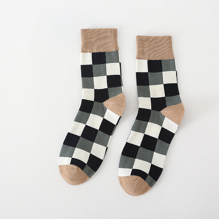 Autumn Winter English Style Pure Cotton Men's Plaid Socks