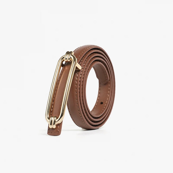 Women's Skinny Leather Belt with Gold Buckle