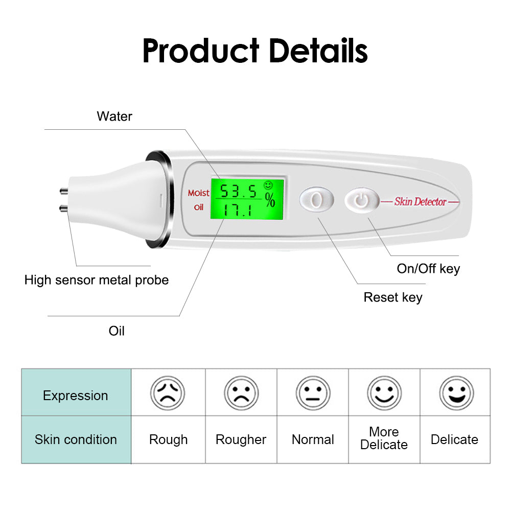 LCD Digital Skin Moisture and Oil Analyzer - Advanced Skin Tester for Face and Body