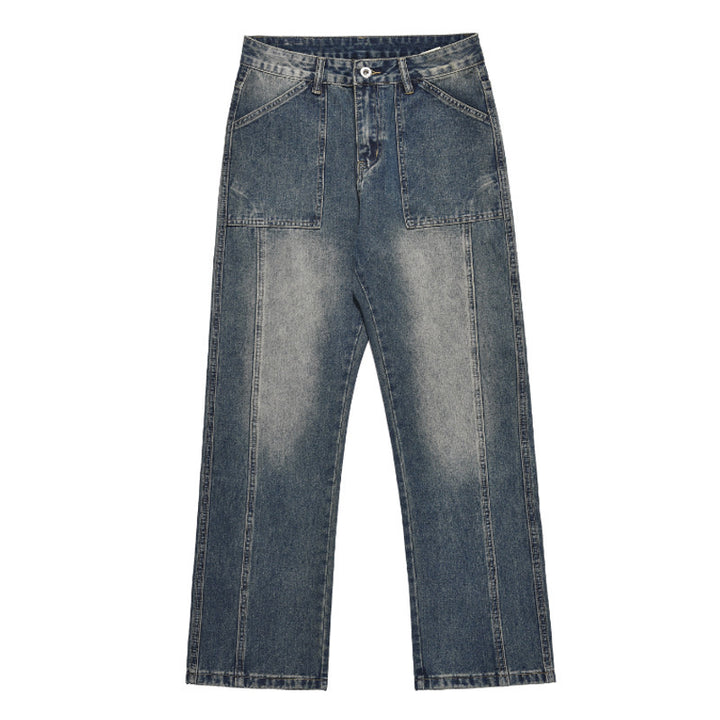 American Retro Washed Distressed Draping Jeans