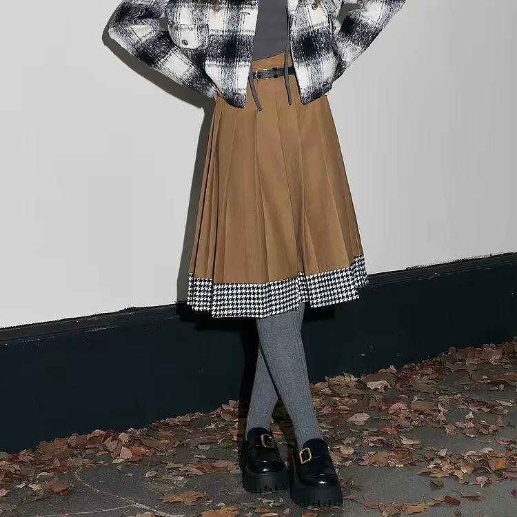 Elegant Mid-Length Plaid Skirt with Free Belt