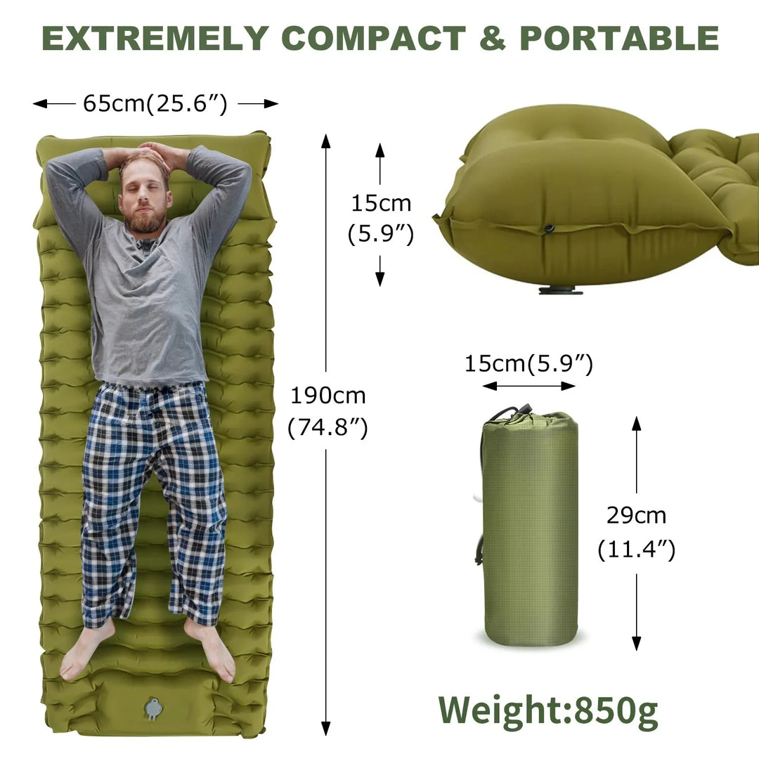 Thick Inflatable Camping Mattress with Built-in Pillow and Pump