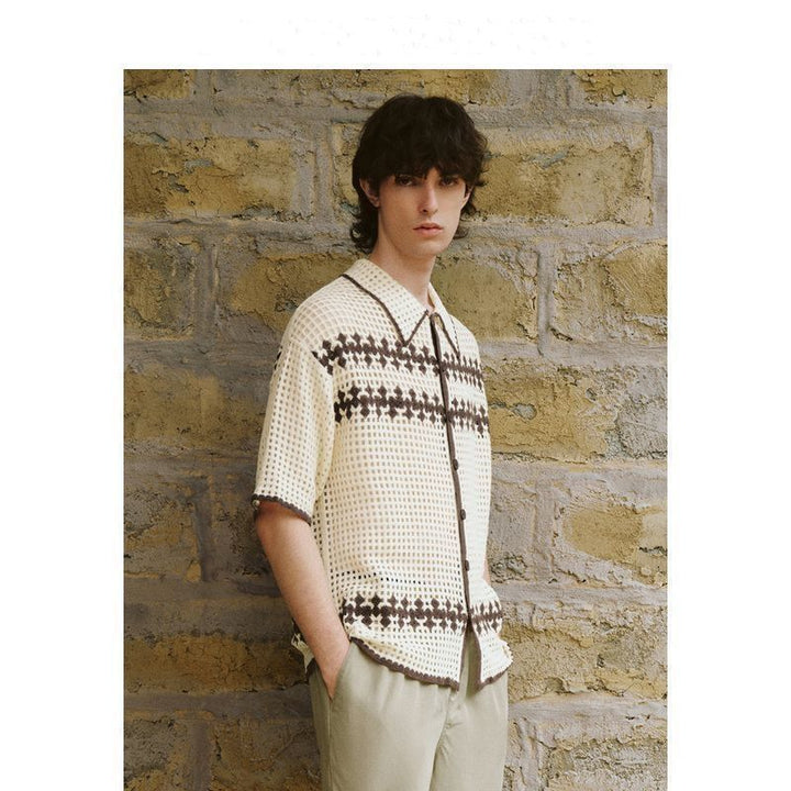 Men's Contrast Color Short-sleeved Sweater