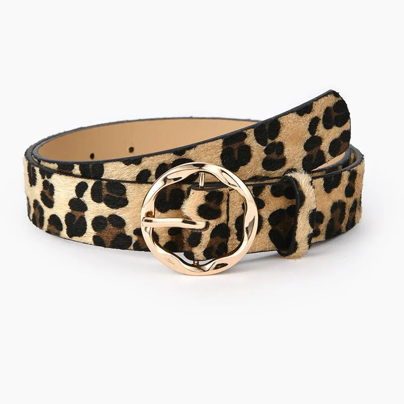 Stylish Animal Print Faux Leather Belt with Golden Buckle