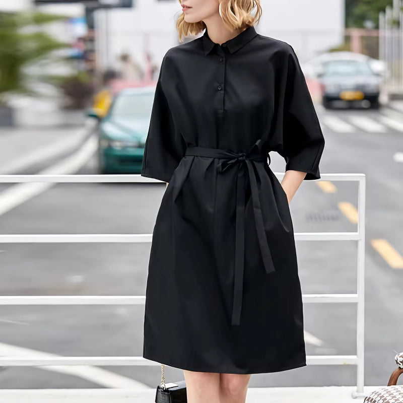 Elegant A-Line Shirt Dress with Belt