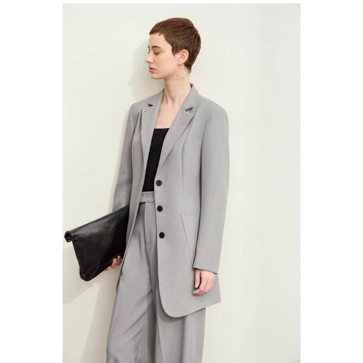 Women's Autumn Slim Tailored Coat with Stand Collar and Shoulder Pads