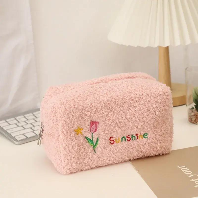 Cute Embroidered Flowers Cosmetic Bag