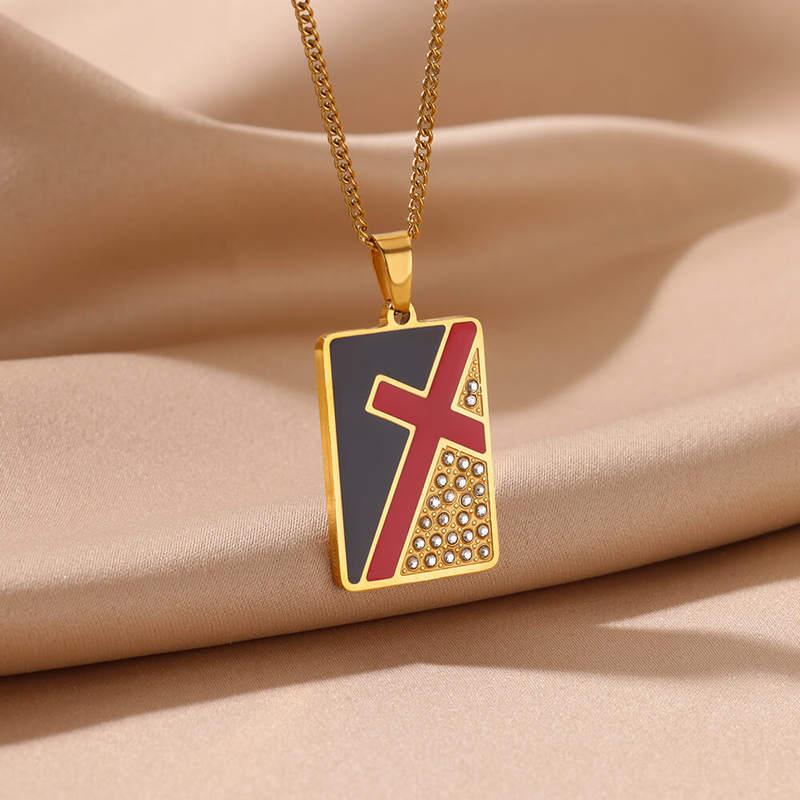 Stainless Steel Cross Pendant Necklace with Cubic Zirconia – Religious Trendy Jewelry