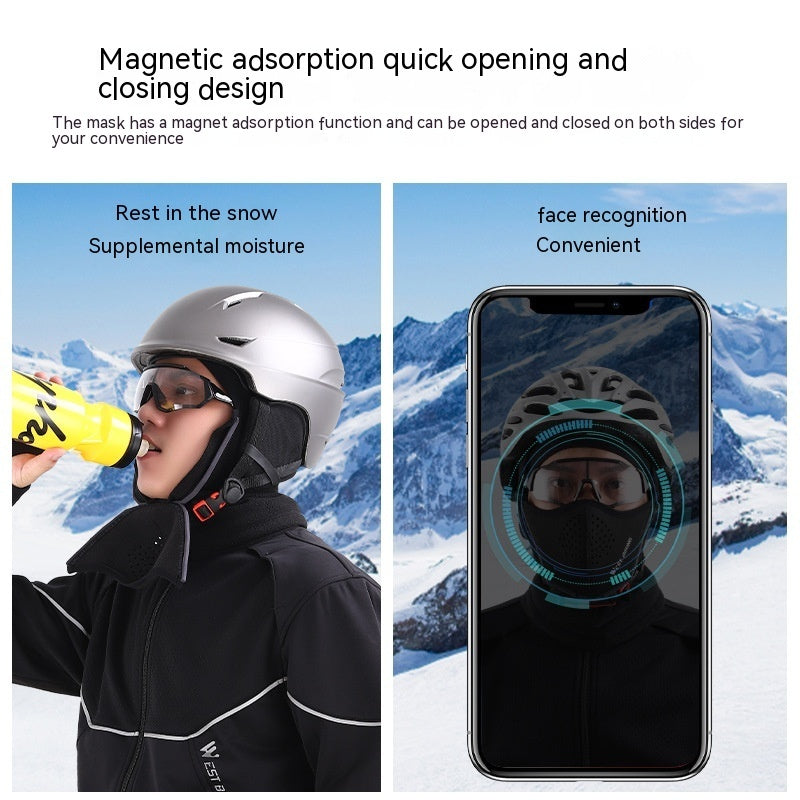 Winter Magnetic Cycling Mask Men's Ski Face Care Cold-proof Headgear Motorcycle Windproof Fleece Warm Helmet