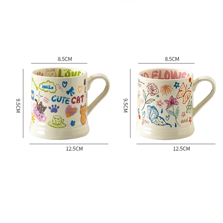 370ml French Flower Printed Ceramic Mug