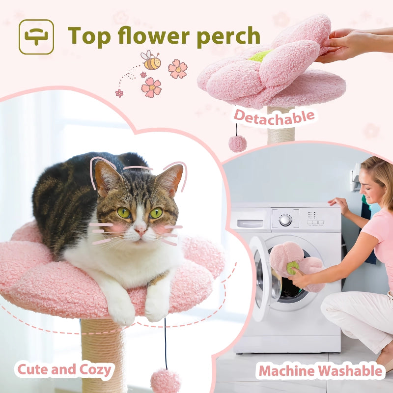 Flower Cat Tree with Large Hammock & Sisal Scratching Posts