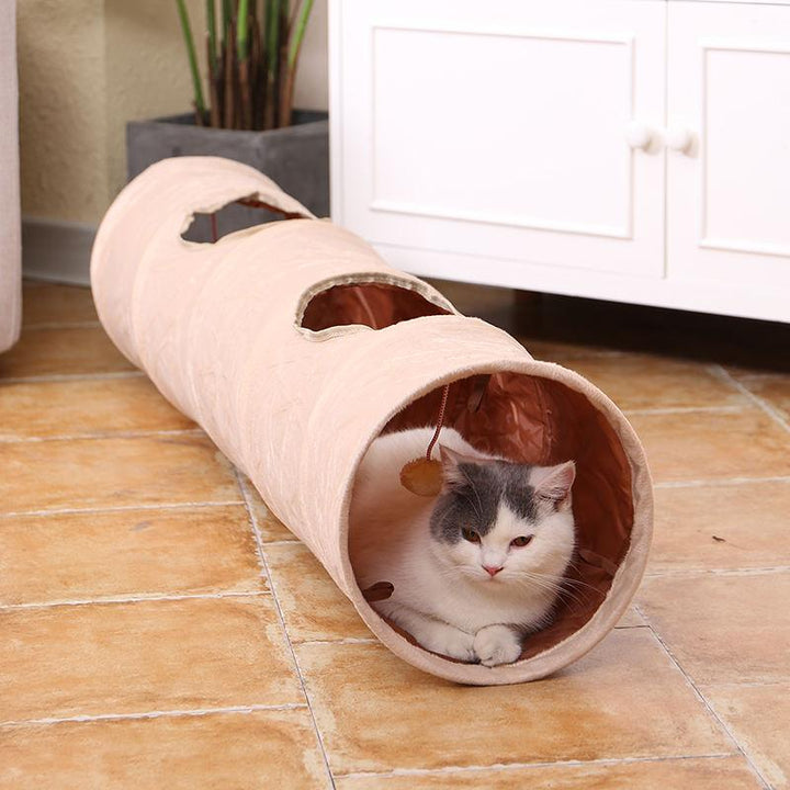 Foldable Suede Cat Tunnel with Interactive Ball