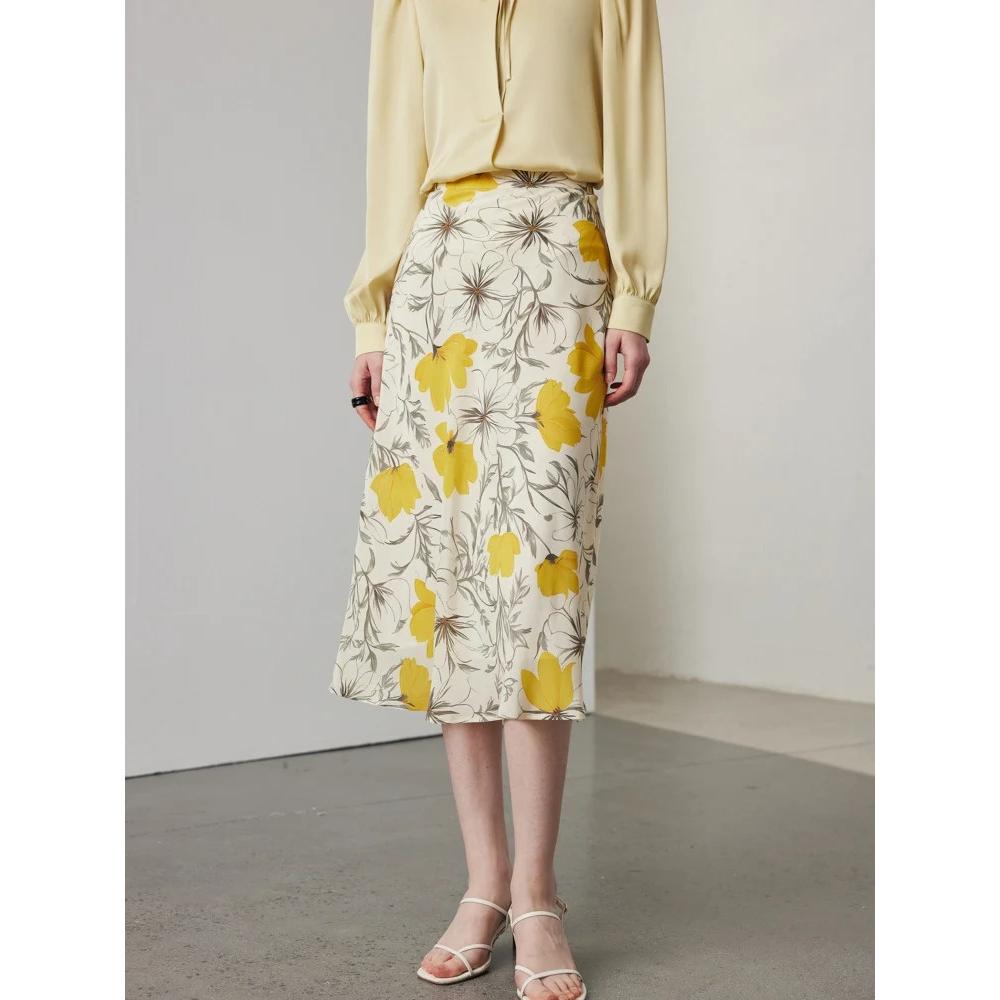 Floral Silk Midi Skirt for Women