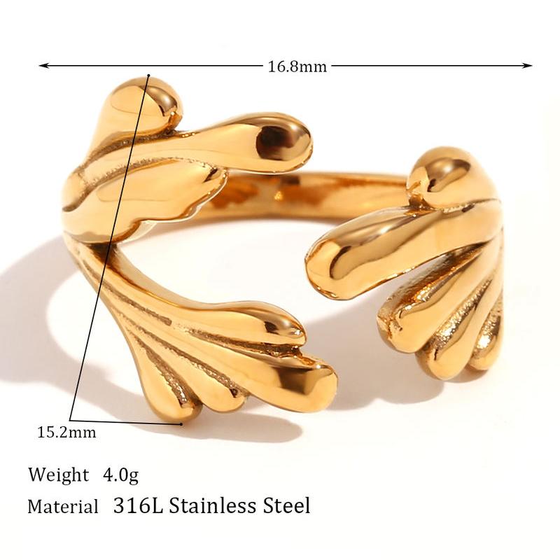 Adjustable 18K Gold Plated Ocean-Inspired Stainless Steel Women's Ring, Hypoallergenic