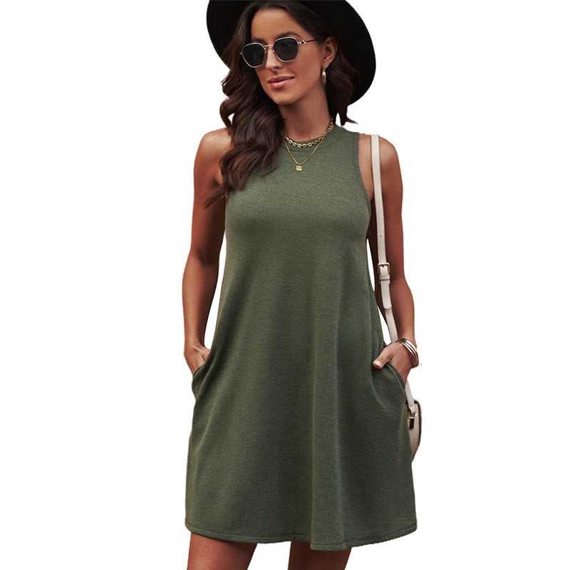 Slim High Waist Dress Simple Style Solid Color