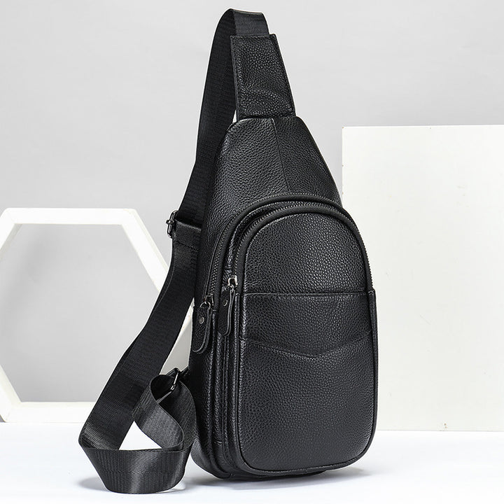 Men's Top Layer Cowhide Leather Diagonal Cross Cycling Single Shoulder Diagonal Backpack