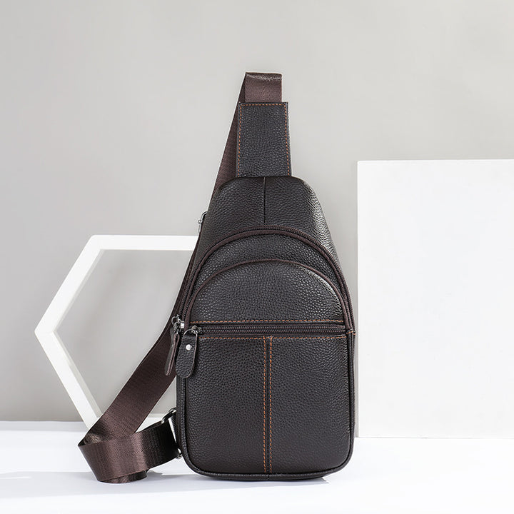 Men's Top Layer Cowhide Leather Diagonal Cross Cycling Single Shoulder Diagonal Backpack