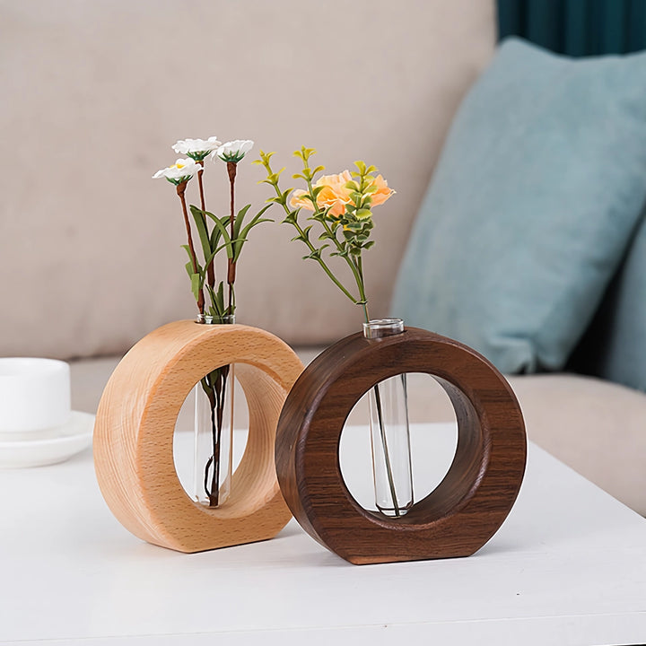 Solid Wood Mini Glass Vase for Living Room Decoration