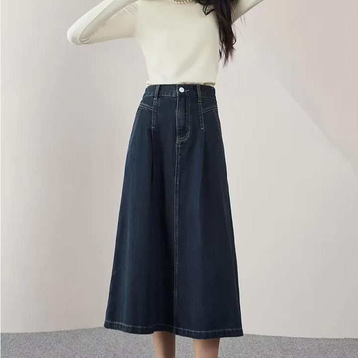 Cotton High Waist A-Line Retro Denim Skirt for Women