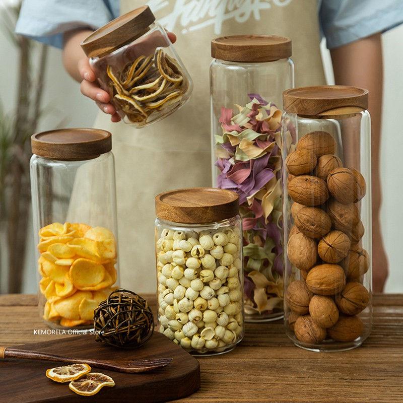 Wood Lid Glass Airtight Canisters