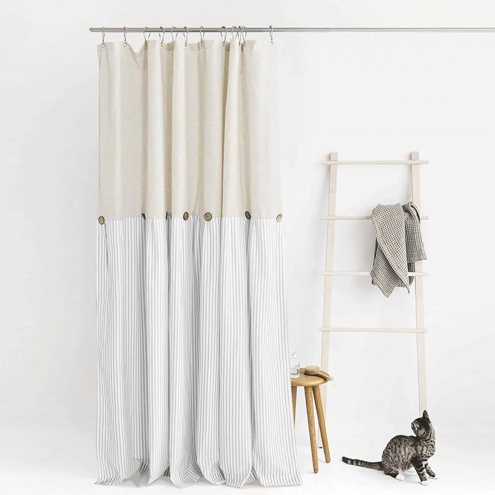 Elegant Linen Button Shower Curtain