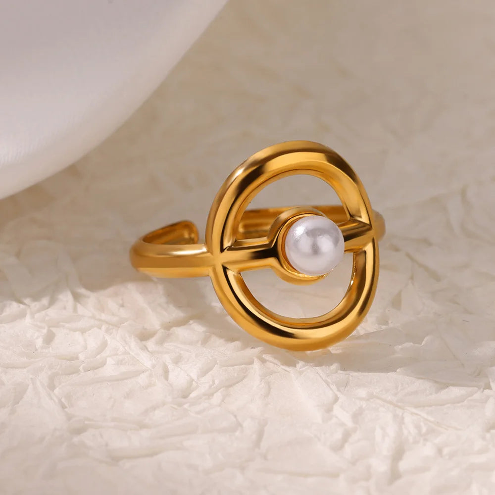 Elegant Gold-Tone Imitation Pearl Rings – Trendy Round Engagement & Statement Jewelry