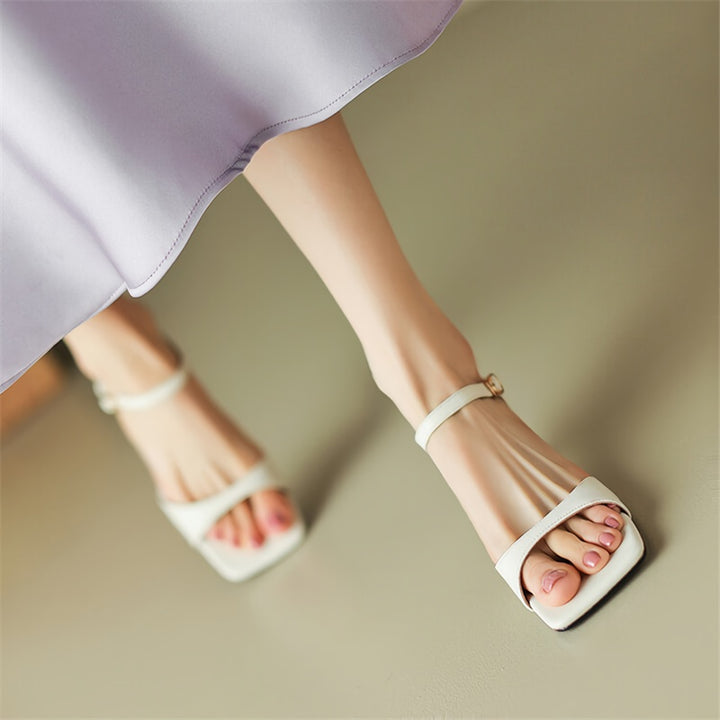 Square Toe Leather Mule Sandals with Elegant Buckle