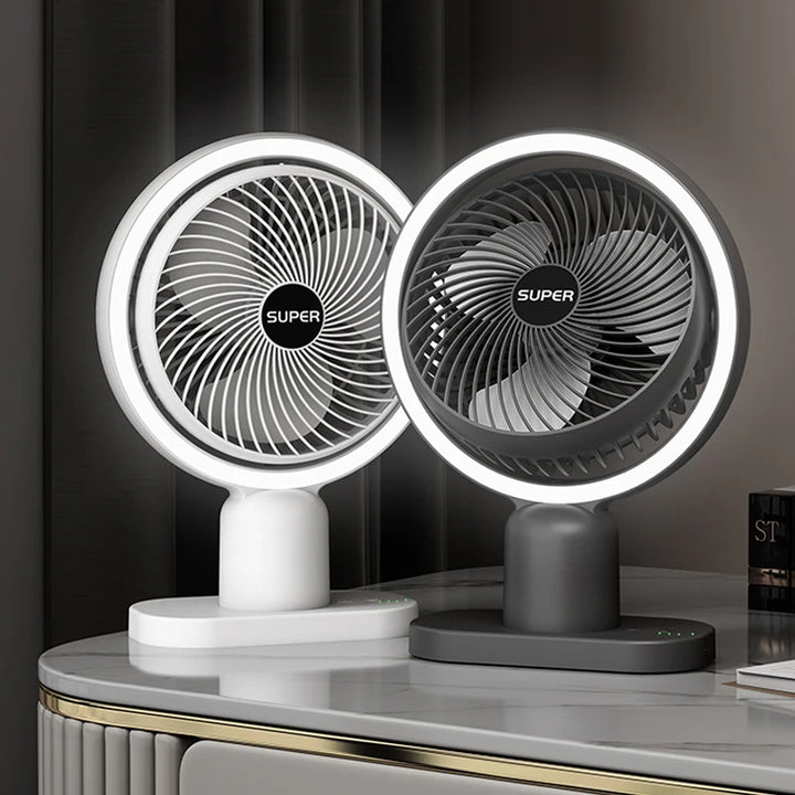 Mini Rechargeable Desk Fan with Light and 3-Speed Air Cooling