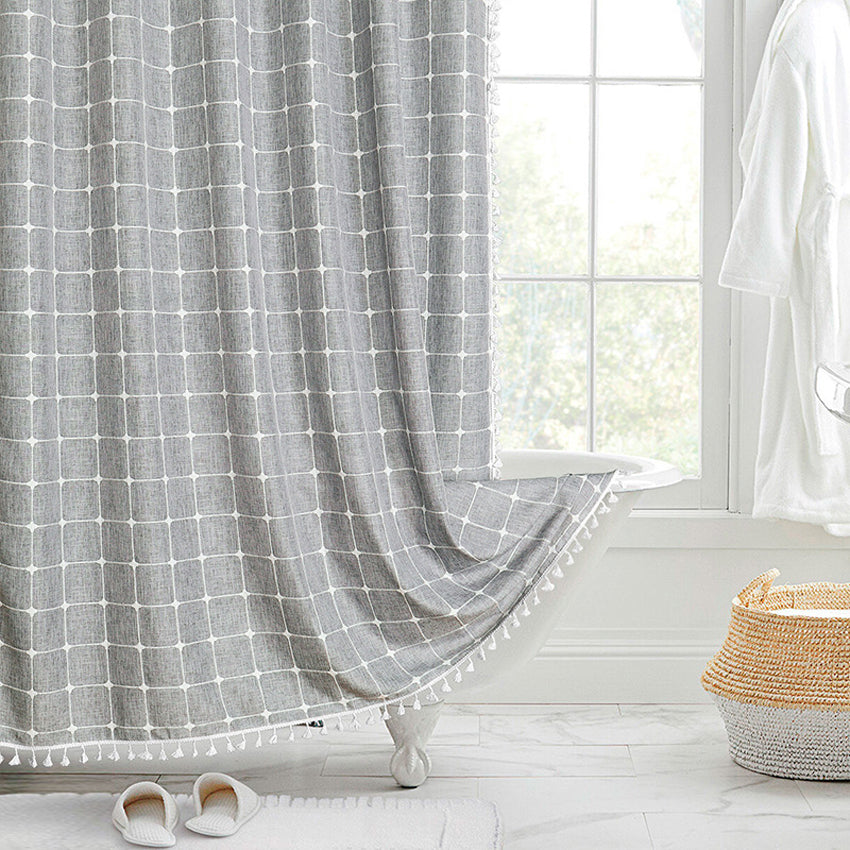 Elegant Jacquard Linen Shower Curtain with Tassels