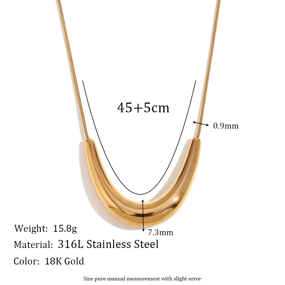 Arc V-Shaped Pendant Necklace - 18K Gold Plated Snake Bone Chain