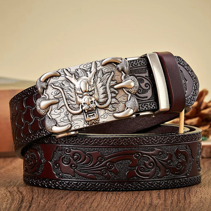 3.5CM Dragon Automatic Buckle Leather Belt for Men