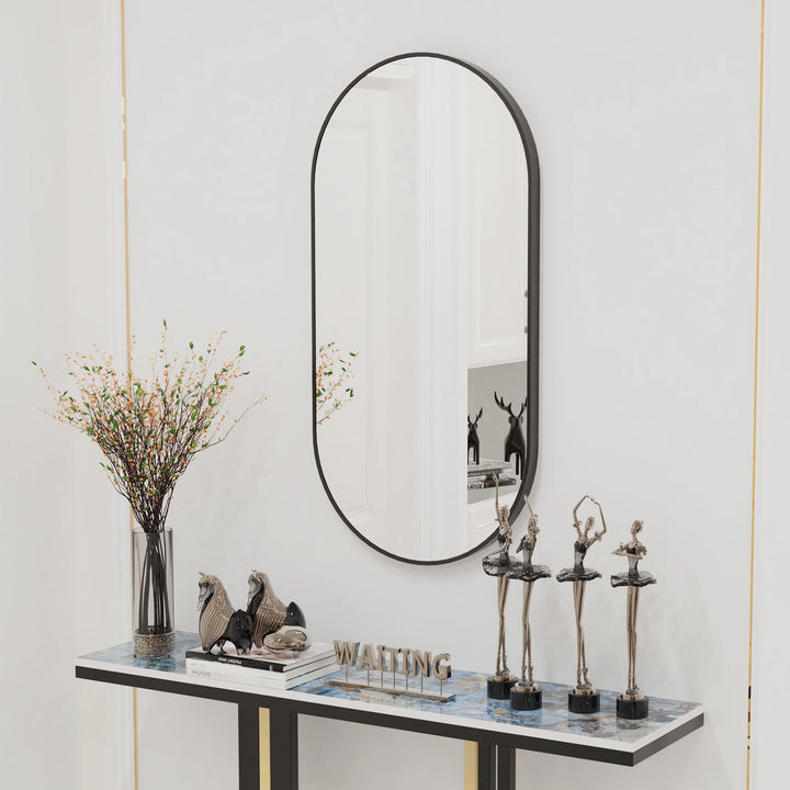 Elegant Black Oval Wall Mirror for Bathroom, Entryway, and Living Room