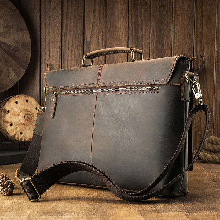 Men's Leather Cross Section Square Briefcase