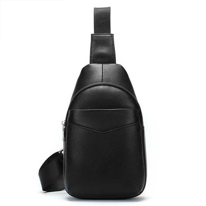 Men's Top Layer Cowhide Leather Diagonal Cross Cycling Single Shoulder Diagonal Backpack