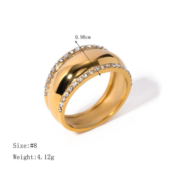 18k Gold Plated Stainless Steel Ring with Rhinestones