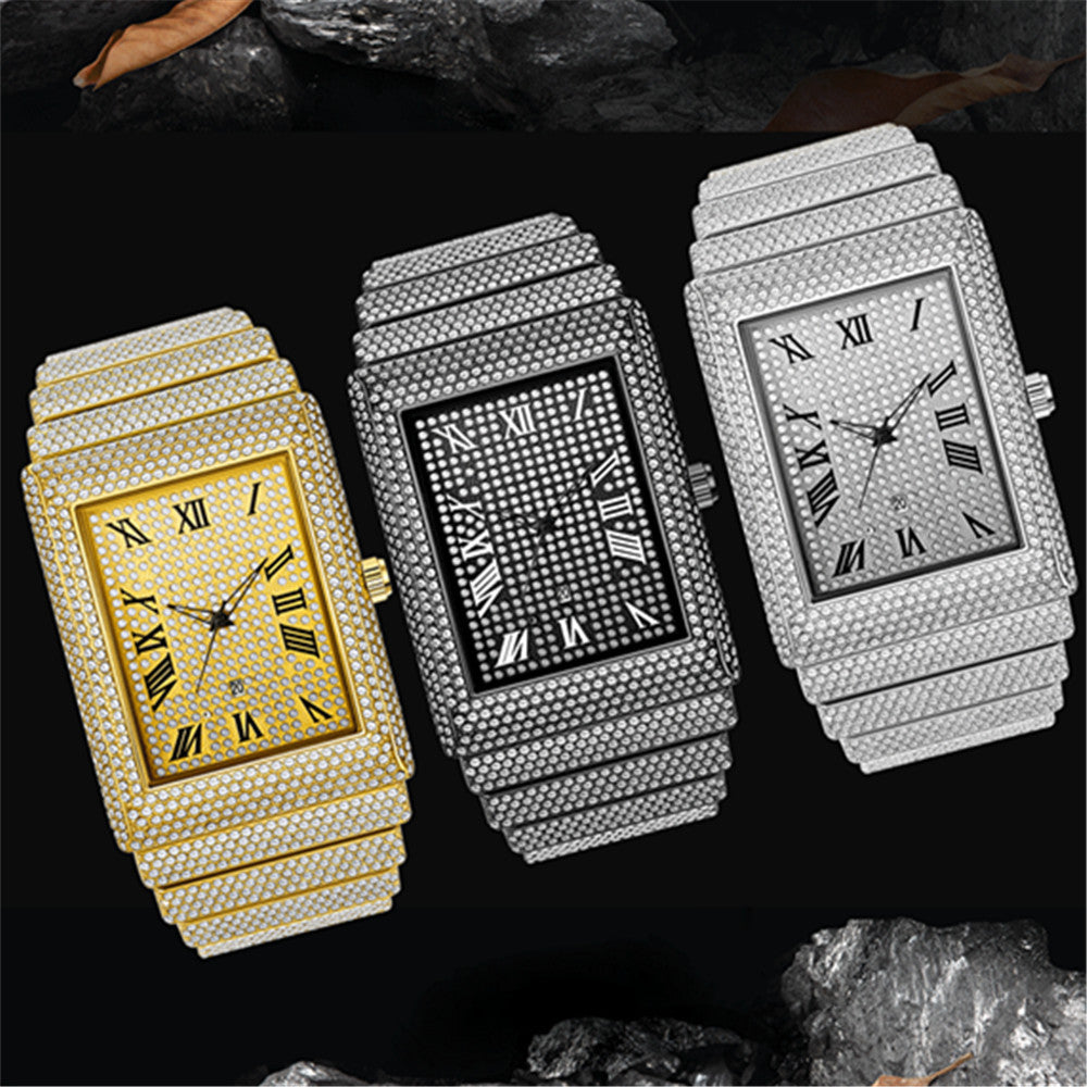 Diamond-embedded Giant Shining Starry Golden Calendar Quartz Watch