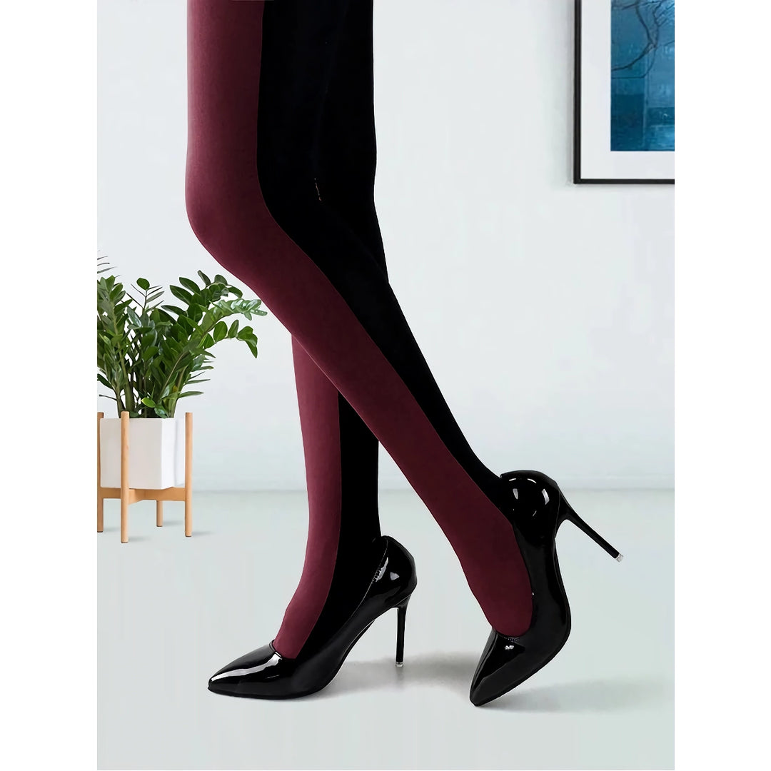 Chic Patchwork Velvet Tights for Women – Slim Fit Anti-Hook Pantyhose