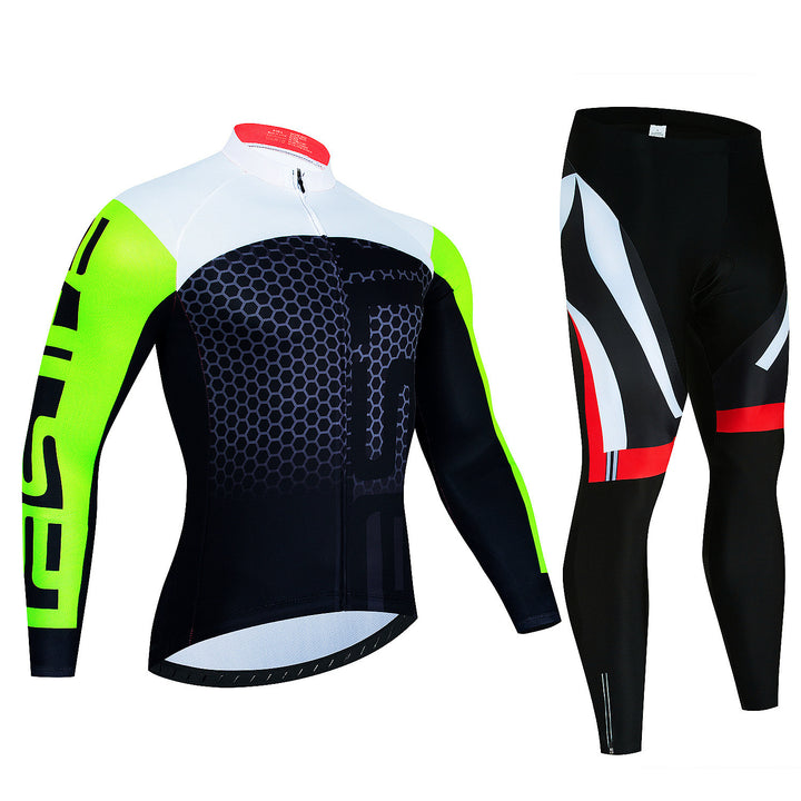 Men's Riding Jersey Long Sleeve Top And Trousers Wicking Breathable Cycling Suspender Suit