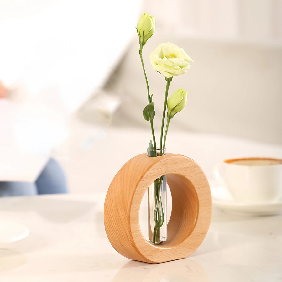 Solid Wood Mini Glass Vase for Living Room Decoration